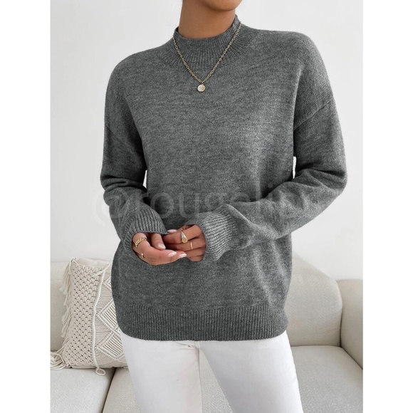 Grey Turtleneck Knit Pullover Sweater Long Sleeve - Picture 5 of 7